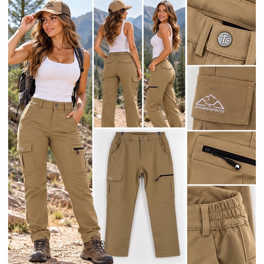 Outdoor Sports Women's Cargo Hiking Pants Khaki Tan Size S Stretch Utility(7-b74